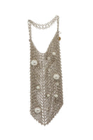 Silver pearl shoulder bag by Silvia Gnecchi featuring a sleek design and elegant pearl accents.