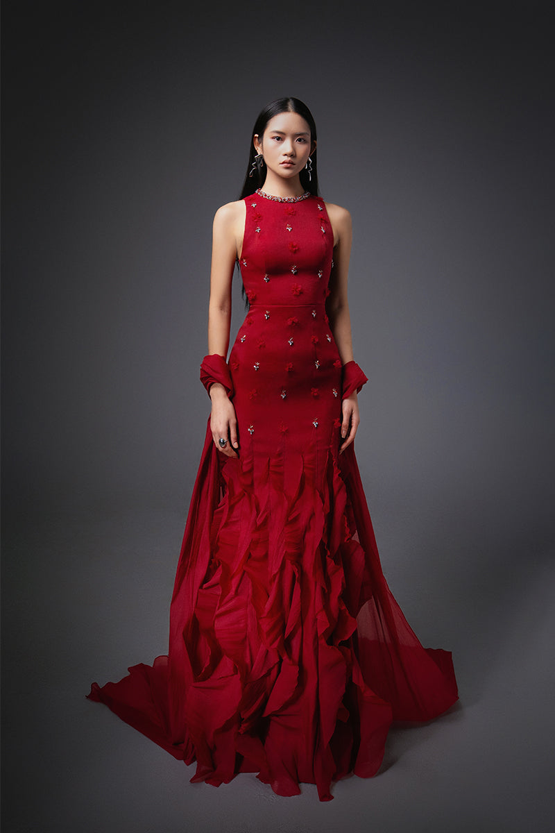 CULT MIA X HAPPY CLOTHING POTTER MERMAID ORGANZA MAXI DRESS IN RED - CULT MIA