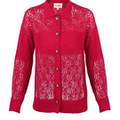Pink raspberry-colored collared cardigan by La Granni, featuring a soft knit texture and button closure.