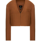 Lalo brown cropped jacket for women, lightweight with long sleeves and collar, stylish casual outerwear.