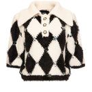 Lalo checkers collared sweater in black and white, featuring a classic pattern and a cozy, stylish design.