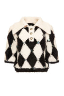 Lalo checkers collared sweater in black and white, featuring a classic pattern and a cozy, stylish design.