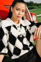 Lalo checkers collared sweater in black and white, cozy sweater with a collar, perfect for casual and stylish wear.