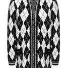 Lalo checkers long line cardigan in black and white, lightweight knit with a relaxed fit, front buttons, and ribbed cuffs.