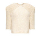 Lalo Delilah white box shoulder sweater, cozy knit sweater in white, displayed on a mannequin with ribbed cuffs and relaxed fit.