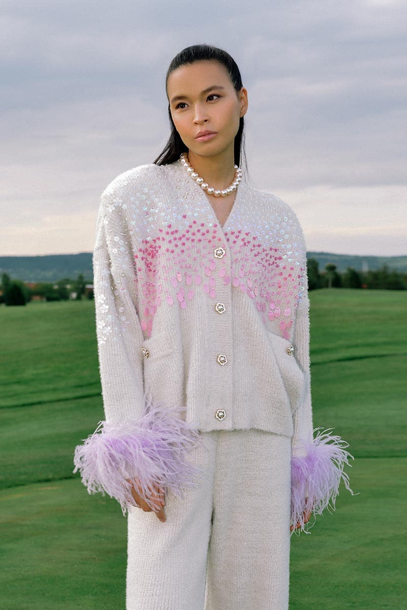 KNITTED CREAM SET WITH FEATHER CUFFS | Lalo | CULT MIA