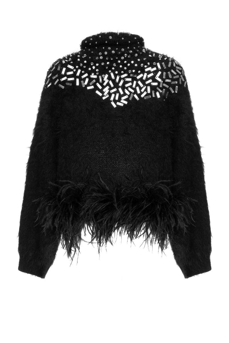 MIRRORED FEATHER BLACK SWEATER | Lalo | CULT MIA