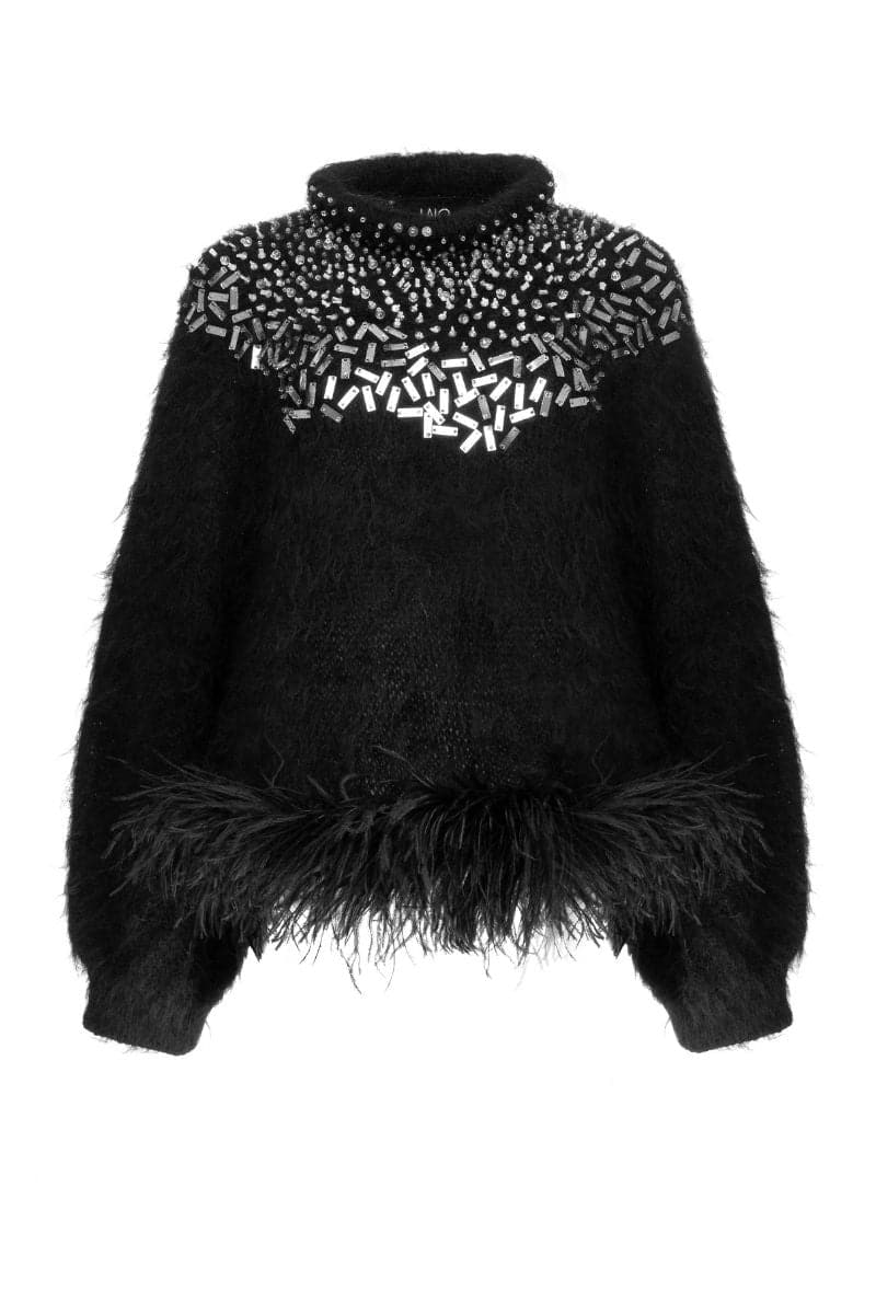 MIRRORED FEATHER BLACK SWEATER | Lalo | CULT MIA