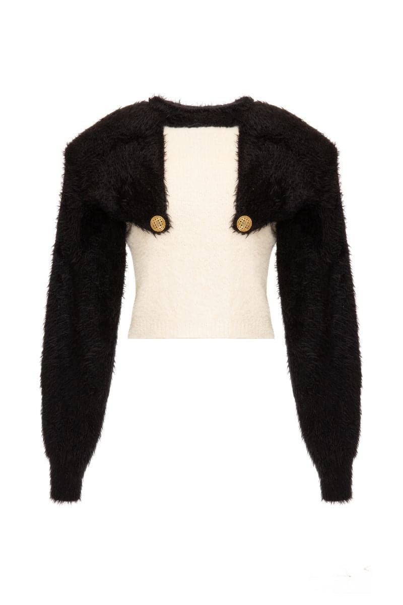STRUCTURED SHOULDER BLACK AND WHITE SWEATER | Lalo | CULT MIA