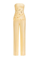 Pastel yellow strapless puffed top and matching pants co-ords set by Le Thanh Hoa, stylish and tailored for a chic look.
