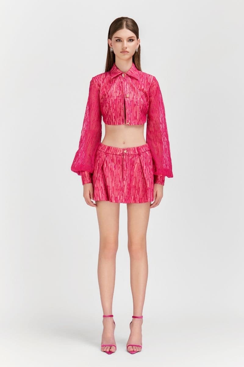 CARNELIAN CROPPED SHIRT AND MINI SKIRT SET | Le Thanh Hoa | CULT MIA