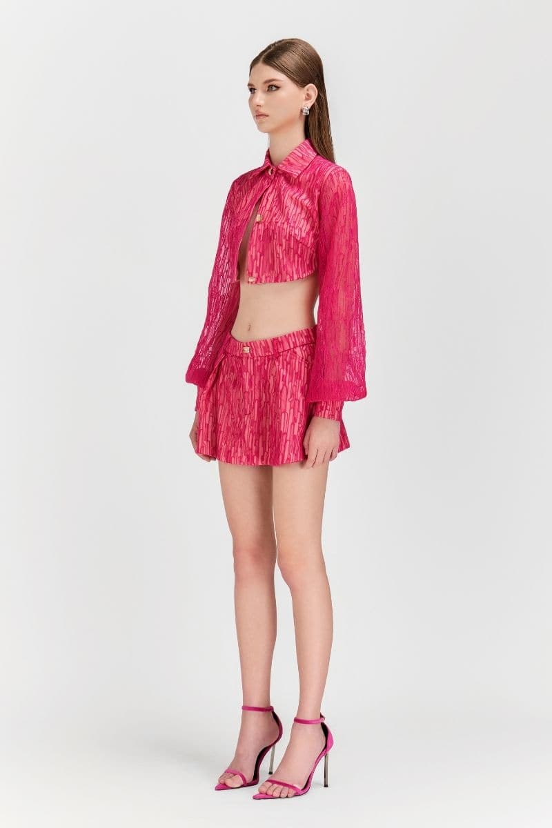 CARNELIAN CROPPED SHIRT AND MINI SKIRT SET | Le Thanh Hoa | CULT MIA