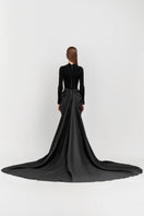 Black Kelsey Turtleneck Maxi Dress by Le Thanh Hoa, elegant gown with long sleeves and flowing silhouette, perfect for formal occasions.