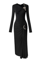 Black Melanie bodycon midi dress by Le Thanh Hoa, fitted style with sleeveless design and elegant silhouette.