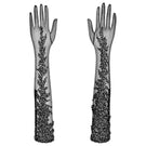 Black Scarlett tulle embellished gloves by Le Thanh Hoa, featuring delicate embroidery and a stylish, elegant design.