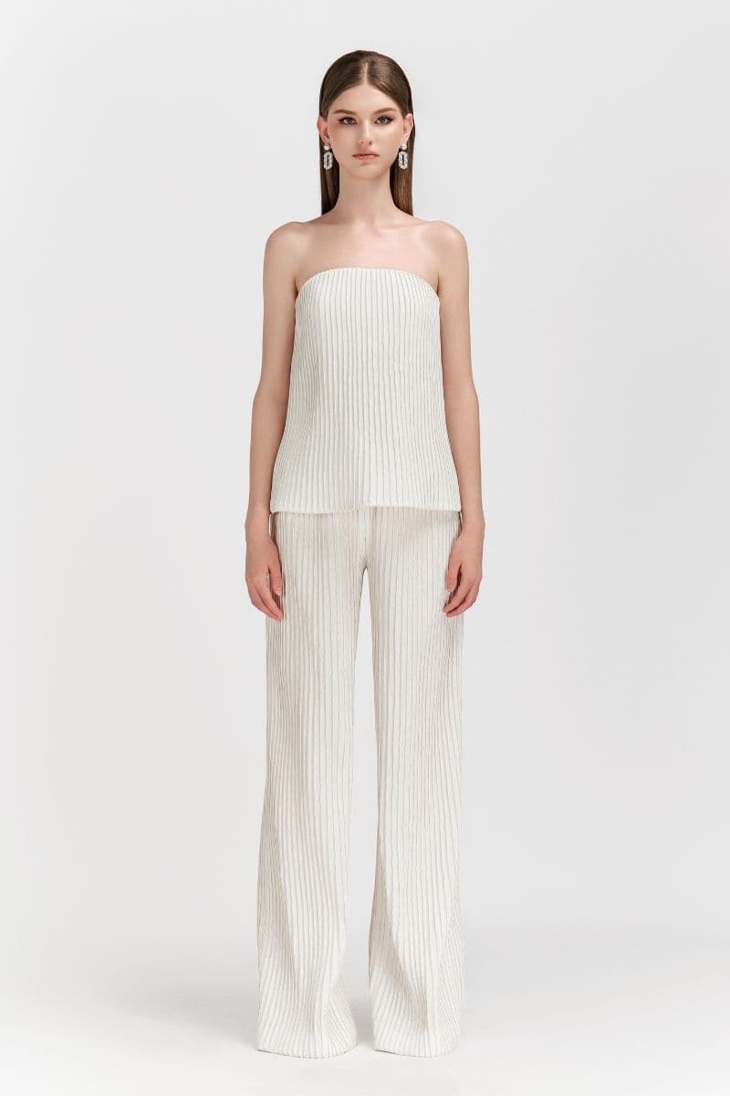 WHITE LAYLA STRAPLESS TOP AND PANTS SET | Le Thanh Hoa | CULT MIA