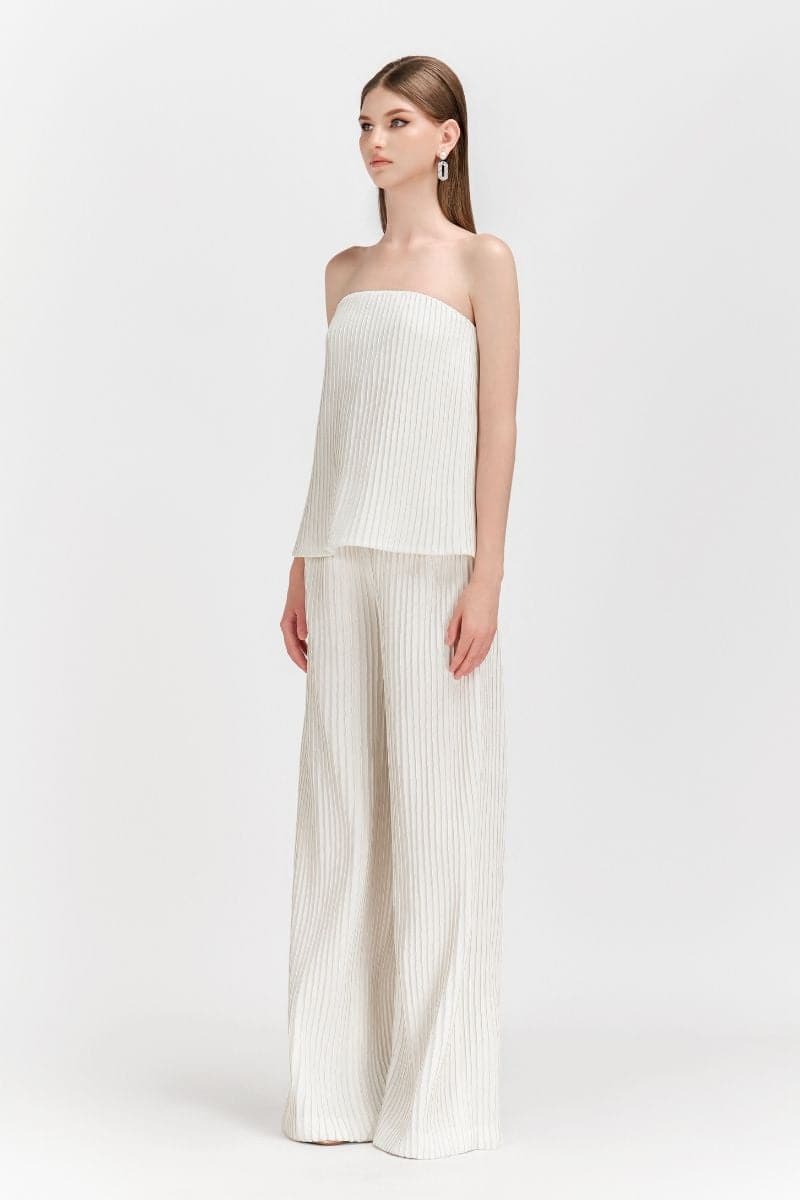 WHITE LAYLA STRAPLESS TOP AND PANTS SET | Le Thanh Hoa | CULT MIA