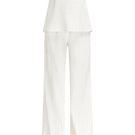 White Le Thanh Hoa Layla strapless top and pants co-ords set with high-waisted pants and sleeveless top, stylish and modern.