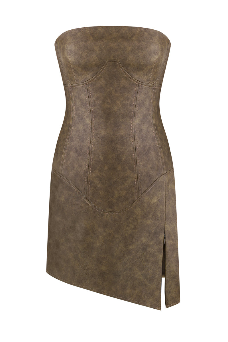 ECO-LEATHER GREEN MINI DRESS - CULT MIA
