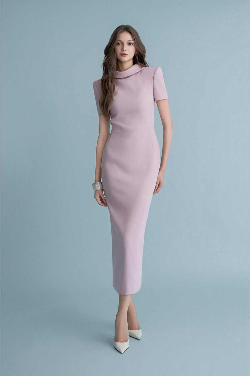 Pink Nimes midi dress by Lekieu featuring a flowy silhouette and elegant design, perfect for stylish occasions.