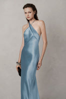 Blue KARLSRUHE gown by LEKIEU featuring elegant fabric and detailed design, perfect for formal occasions.