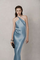Blue KARLSRUHE gown by LEKIEU, featuring elegant fabric and detailed design, perfect for formal occasions.