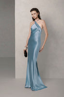 Blue KARLSRUHE gown by LEKIEU, elegant dress with flowing fabric and detailed design, perfect for formal occasions.