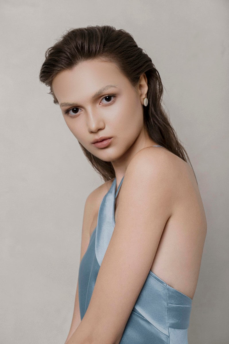 Blue KARLSRUHE maxi dress by LEKIEU with a flowing silhouette and elegant design, perfect for summer or special occasions.