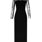Black LENORA CREPE MAXI DRESS by Gigii's, featuring flowing fabric, sleeveless design, and elegant length, perfect for formal occasions.