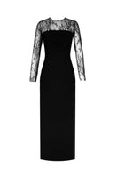 Black LENORA CREPE MAXI DRESS by Gigii's, featuring flowing fabric, sleeveless design, and elegant length, perfect for formal occasions.