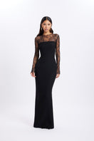 Black Lenora Crepe Maxi Dress by Gigii's, flowing long dress with elegant fabric and relaxed fit, perfect for formal or casual occasions.