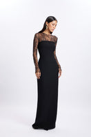 Black LENORA CREPE MAXI DRESS by Gigii's featuring a flowing silhouette and elegant design for formal or casual occasions.