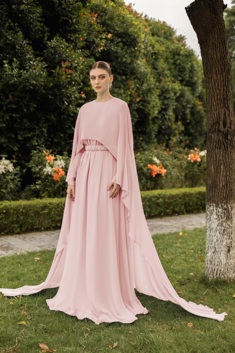 elegant chiffon evening dresses Long Sleeves V- Neckline Chiffon Evening Dress CD0192 XL / Champagne (Wheat)