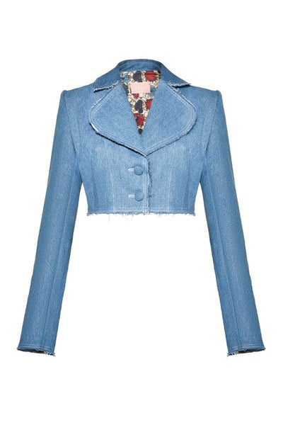 AQUA DENIM CROPPED BLAZER | CULT MIA | Liya