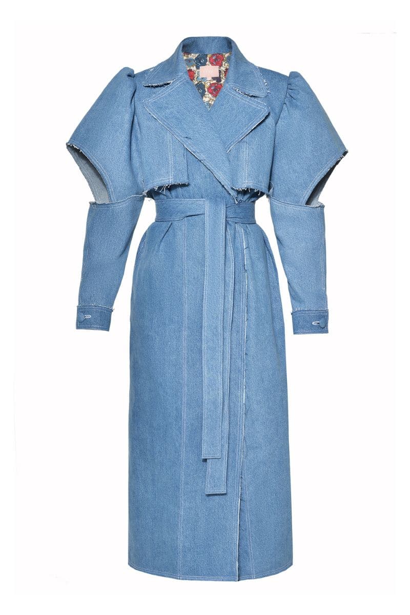 AQUA DENIM CUT-OUT TRENCH COAT | Liya | CULT MIA