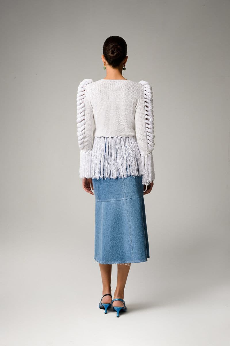 AQUA DENIM MIDI SKIRT | Liya | CULT MIA
