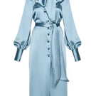 Blue Liya aqua long sleeve midi dress with a fitted silhouette, perfect for elegant daytime or evening wear.