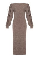 Liya Cult Mia X Almond Frost knitted maxi dress with long sleeves and a cozy, textured design for stylish comfort.