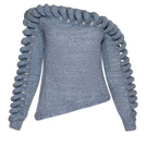 Liya Cult Mia X Liyah shoulder frame sweater in lake blue, featuring a stylish design and soft knit fabric.