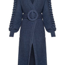 Liya Cult Mia X Liya statement cardigan with belt in midnight blue, featuring a cozy knit and stylish design.