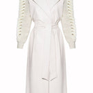 Liya ivory knitted-sleeves trench coat, stylish outerwear with textured knitted sleeves and classic trench design.