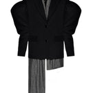 Liya Onyx blazer with removable scarf in black, tailored fit, featuring sleek lapels and stylish accessory detail.