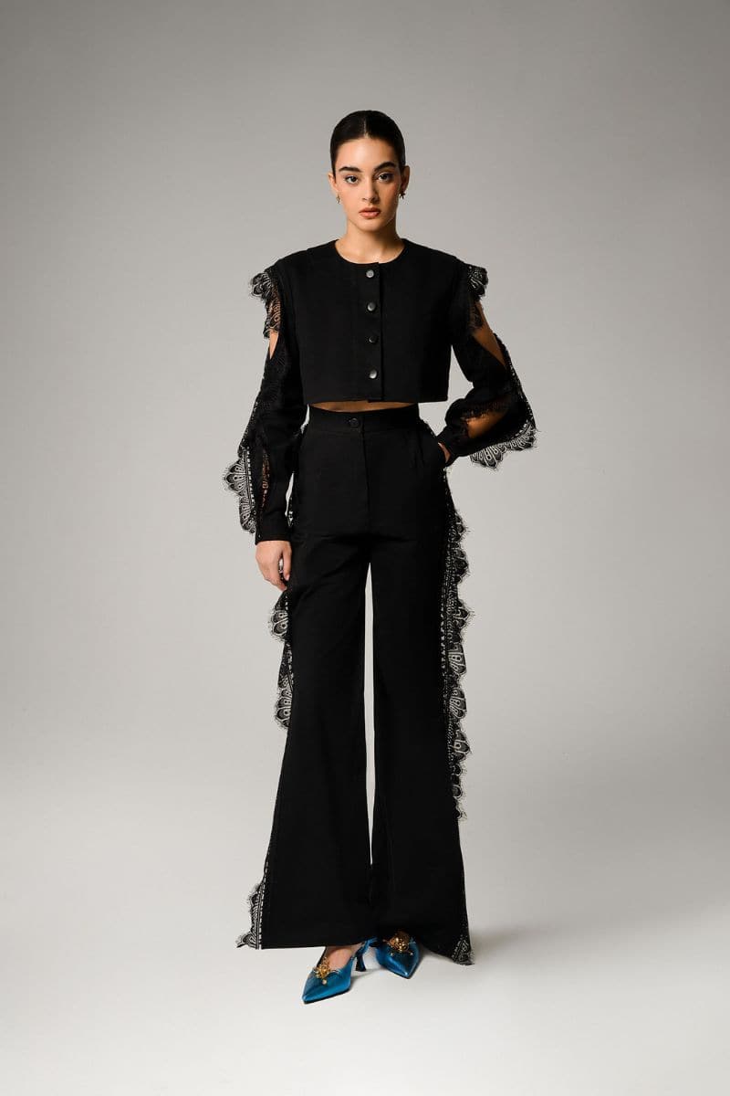 ONYX CROPPED JACKET WITH RUFFLES | Liya | CULT MIA