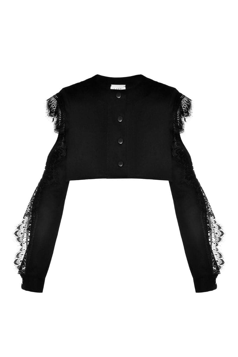 ONYX CROPPED JACKET WITH RUFFLES | Liya | CULT MIA