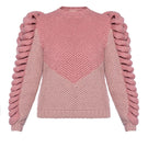 Liya pink turtleneck sweater in dusty rose color, close-up of soft knit fabric and high neckline.