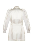 White Liya Summer Breeze knitted sleeves jacket with a relaxed fit, lightweight knit fabric, and stylish design.