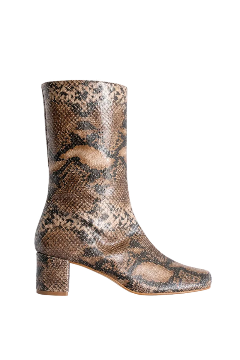 Terry de Havilland Lola Sand boots with chunky heel and beige leather straps, stylish footwear for casual or dressy outfits.