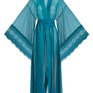 Long teal mesh kimono from Luciela, sheer lingerie robe with flowing fabric and elegant design, perfect for stylish layering.
