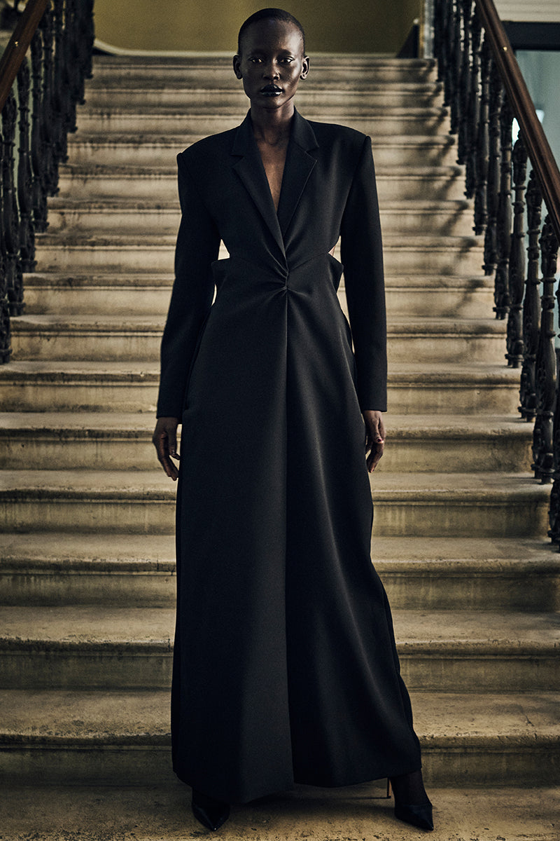 CASPER LUX CREPE DRESS COAT IN BLACK