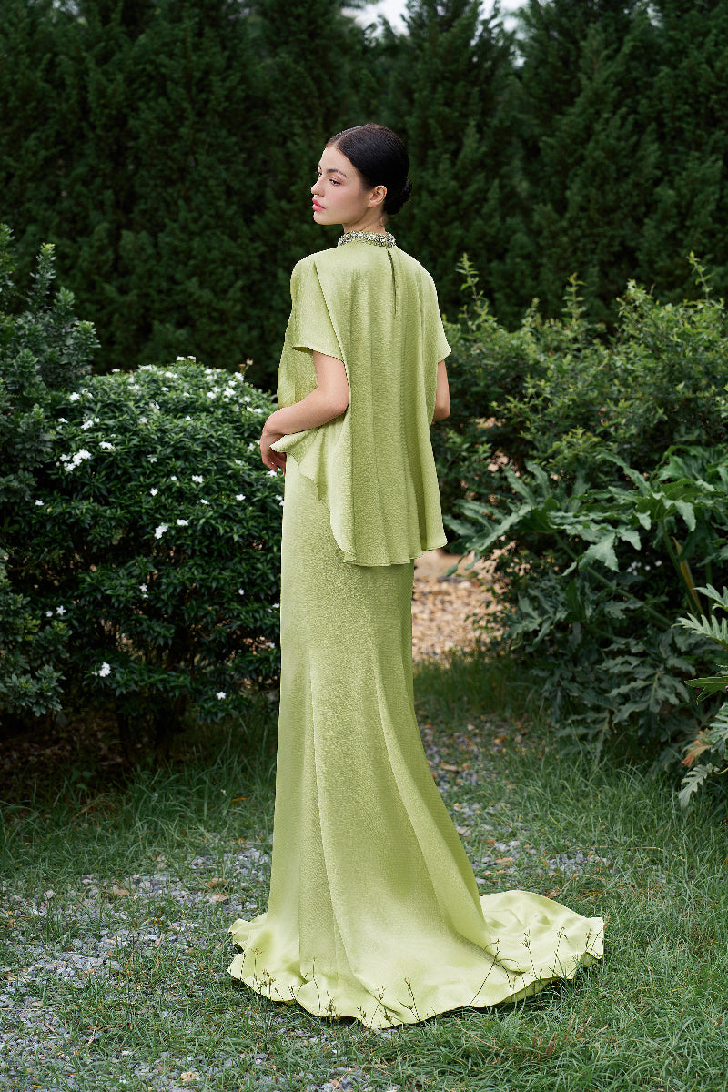 HIGH NECK GATHERED WAISTLINE MULLET GOWN - CULT MIA